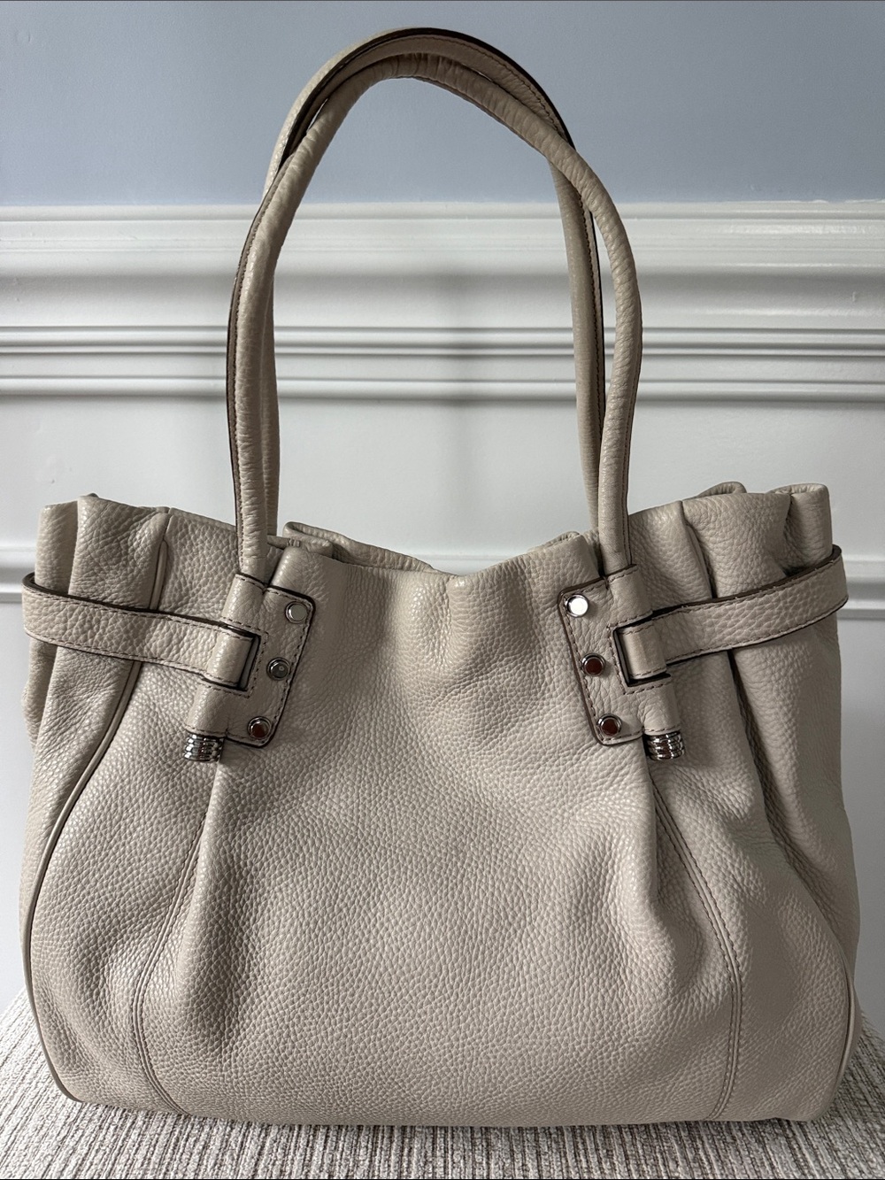 Banana Republic Pebbled Leather Large Tote Ivory Cream Roomy Shoulder Bag Purse